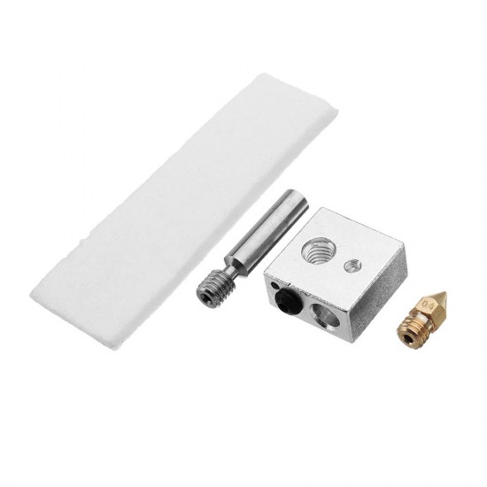 MK8 0.4 mm Extruder Nozzle + PTFE Throat + Heating Block + Insulation Tape Hotend Kit