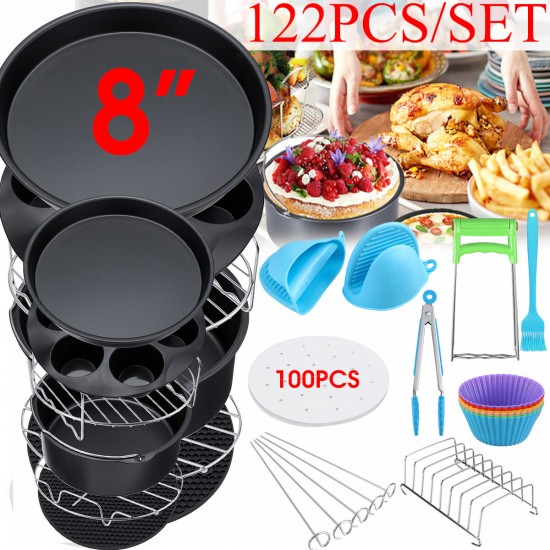 8inch Air Fryer For 3.7QT-6.8QT 124PCS Set Accessories Frying Cage Baking Rack Tray