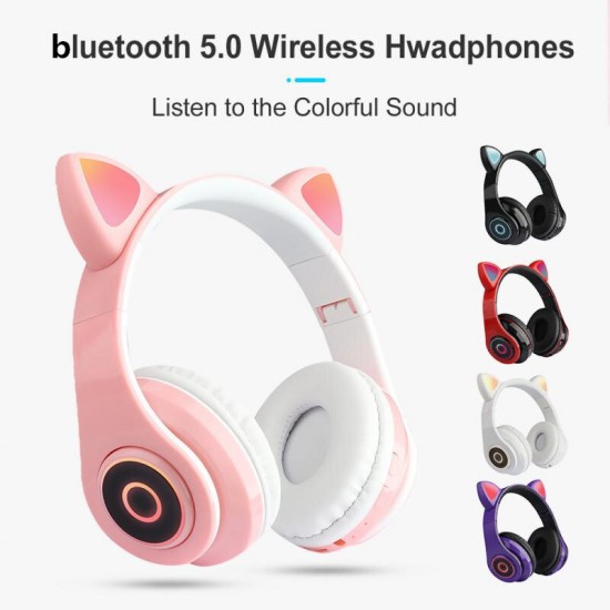 B39 Wireless bluetooth 5.0 Headset Cute Cat Ear With LED Light Child Kids Headset Game Headphone with Mic