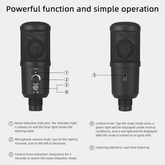 BM-66 Professional Condenser Microphone Recording USB Microphone with Tripod for Computer Studio Recording Braodcasting