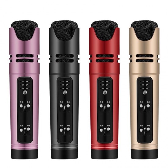 C16 DSP Metal Handheld Wireless Recording Karaoke Microphone Support 6 Voice Voice-Changing Built-In Sound Card Anchor Live Singing Microphones For Mobile Phone