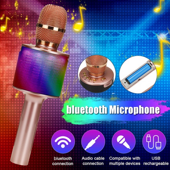 D03 Wireless Microphone bluetooth Speaker HIFI TF Card AUX-In Luminous 2600mAh Music Player Recorder for K Songs Karaoke KTV Singing