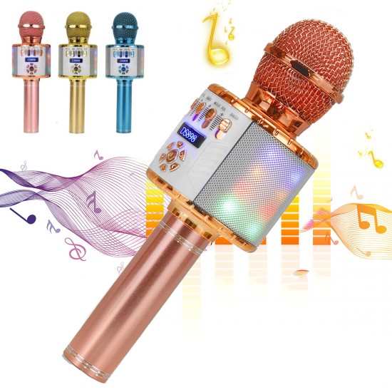 DS898 3-IN-1 Wireless Microphone 2*13W HIFI bluetooth Speaker TF Card 2600mAh Luminous Handheld Mic Recorder Singing Player for KTV K Songs