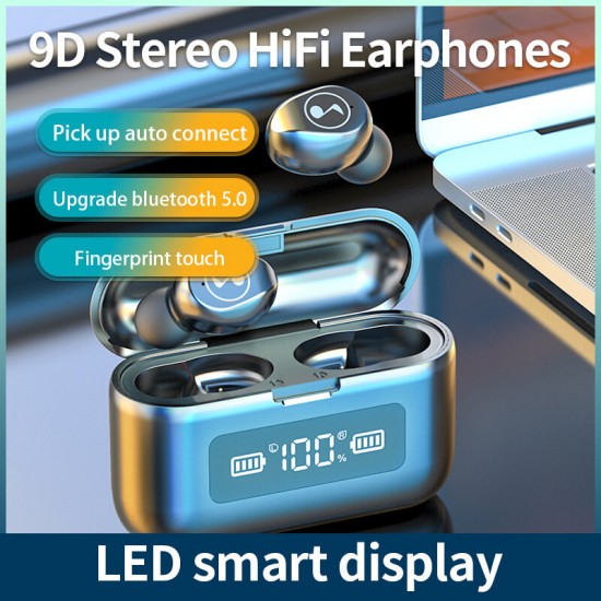 F9 Stereo HiFi TWS Earbuds bluetooth 5.0 Smart Touch Digital Display Binaural Call Earphone Music Headphones with Charging Box