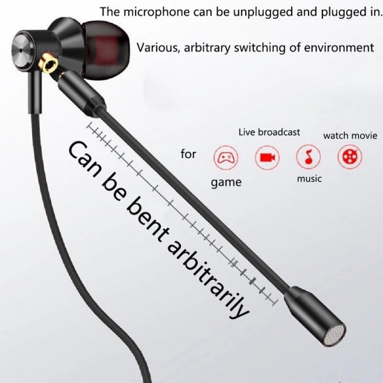 Gamer Headset 3.5mm Jack Wired Earbuds Sports Gaming Earphone Stereo Metal Earbuds with Detachable Mic for Phone PC