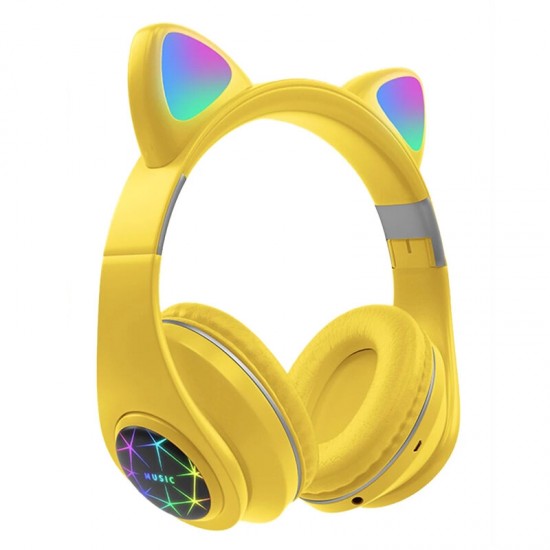 M2 Cut Cat Ear Headphones Wireless bluetooth 5.0 HIFI TF Card AUX-In Luminous Foldable Head-Mounted Headsetwith Mic