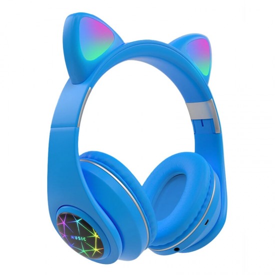 M2 Cut Cat Ear Headphones Wireless bluetooth 5.0 HIFI TF Card AUX-In Luminous Foldable Head-Mounted Headsetwith Mic