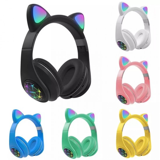 M2 Cut Cat Ear Headphones Wireless bluetooth 5.0 HIFI TF Card AUX-In Luminous Foldable Head-Mounted Headsetwith Mic