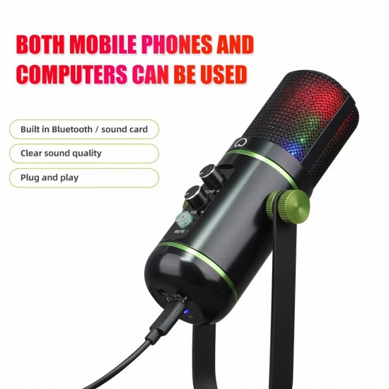 MC-200 USB Microphone with RGB Breathing Light Capacitive Microphone for Live Streaming Recording Studio