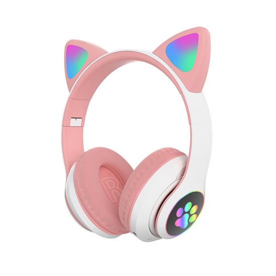 STN-28 Wireless bluetooth Headphones Cute Kids Headset HIFI Bass FM Radio TF Card AUX-In RGB Luminous Foldable Cute Cat Ear Headset with Mic