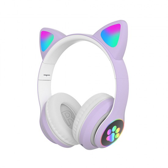 STN-28 Wireless bluetooth Headphones Cute Kids Headset HIFI Bass FM Radio TF Card AUX-In RGB Luminous Foldable Cute Cat Ear Headset with Mic