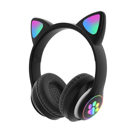 STN-28 Wireless bluetooth Headphones Cute Kids Headset HIFI Bass FM Radio TF Card AUX-In RGB Luminous Foldable Cute Cat Ear Headset with Mic