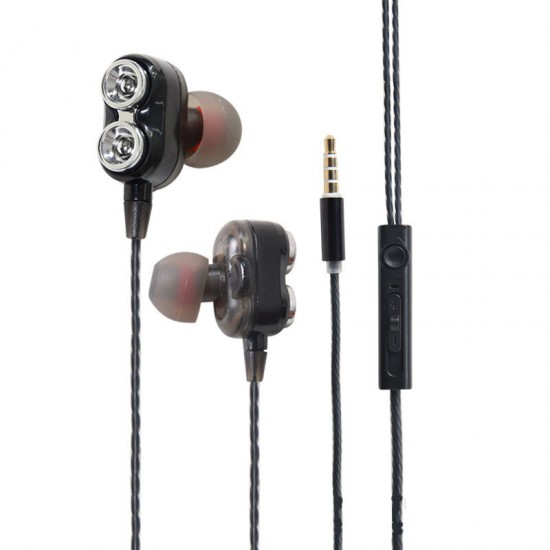 Wired Earphone HIFI Stereo Dual Dynamic Noise Reduction Earbuds 3.5MM Sports Music Gaming In-Ear Headphones witth Mic