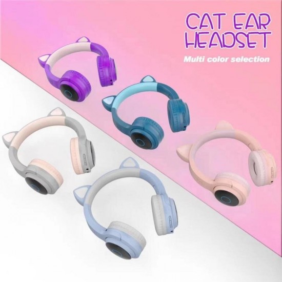 XY-203 Wireless bluetooth Headphones HIFI Stereo TF Card Aux-In Luminous Cute Cat Ear Head-Mounted Headset with Mic