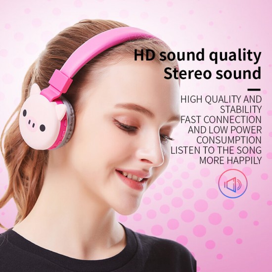 bluetooth V5.0 Headphones HD Stereo TF Card Wireless Foldable Headset Cartoon Animal Rabbit Cat Music Eeadphone with Mic