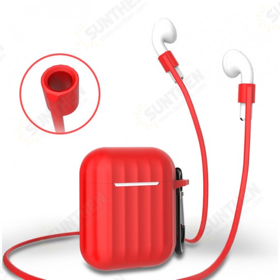 Portable Shockproof Dirtproof Silicone Wireless bluetooth Earphone Storage Case with Anti-lost Rope & Keychain for Apple Airpods 1/2