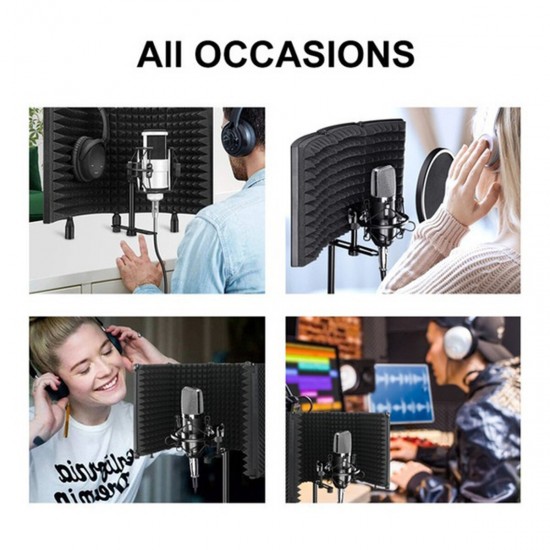 Foldable Microphone Acoustic Isolation Shield Acoustic Foams Studio Panel for Recording Live Broadcast Microphone Accessories