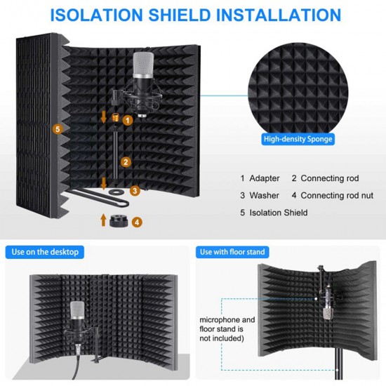 Foldable Microphone Acoustic Isolation Shield Acoustic Foams Studio Panel for Recording Live Broadcast Microphone Accessories