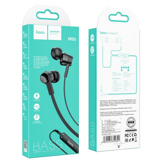 M86 3.5mm Wired Earphone 10mm Dynamic Driver Stereo Touch Control 12g Lightweight Sports Headset for Phone Tablet PC