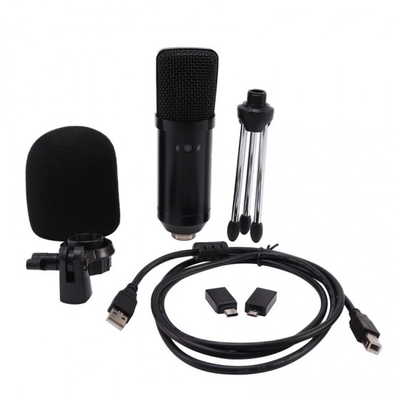 BM-750USB Professional Universal HD Live Streaming USB Condenser Wired Microphone with Sound Card Tripod Stand for Samsung PC Laptop