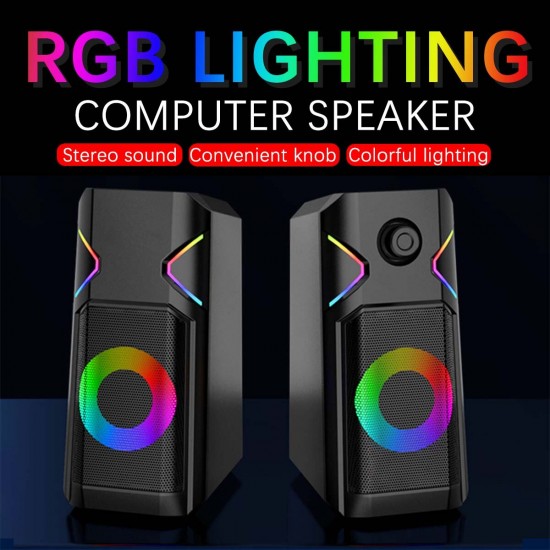 K201 Computer Speaker 2.0 Channel Desktop Speaker RGB Colorful Light Stereo Satellite Speaker