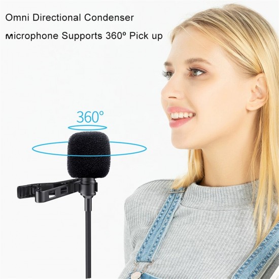 KM-D1 Wired microphone Clip-on Lapel microphone CVC Noise Reduction 8M Cable 3.5MM Plug Mini Condenser Mic for Meeting Broadcast Vlogging Recording