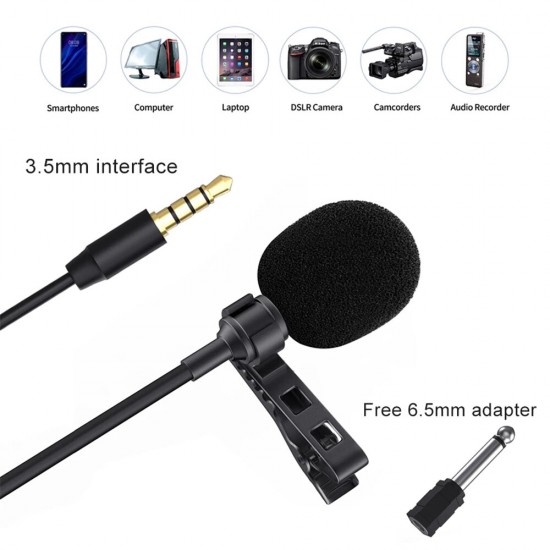 KM-D1 Wired microphone Clip-on Lapel microphone CVC Noise Reduction 8M Cable 3.5MM Plug Mini Condenser Mic for Meeting Broadcast Vlogging Recording