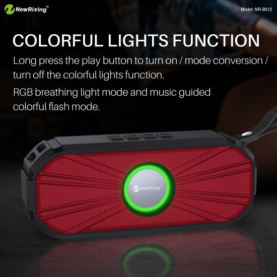 NR-9012 bluetooth 5.0 Subwoofer Outdoor Support FM Radio TF Card HD Bass Stereo Portable Speaker with RGB Breathing Light