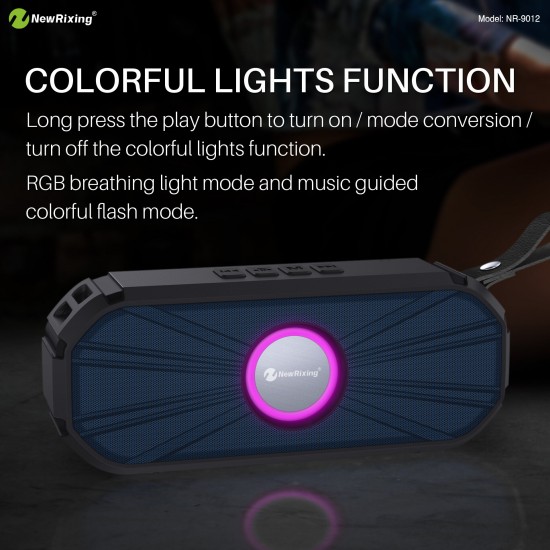 NR-9012 bluetooth 5.0 Subwoofer Outdoor Support FM Radio TF Card HD Bass Stereo Portable Speaker with RGB Breathing Light