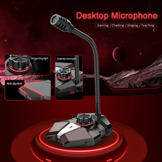 JK 360 Degree Bending Professional Desktop Microphone With Stand for Gaming Singing Conference, for Mobile USB Desktop Microphone
