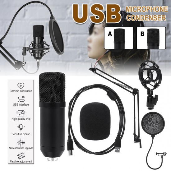 Professional Intelligent Noise Reduction USB Condenser Microphone with Shock Mount