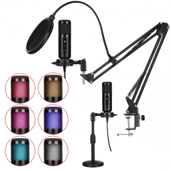 Professional LED RGB USB Condenser Microphone Stand Set For Computer Laptop