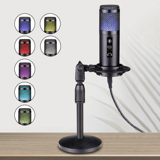 Professional LED RGB USB Condenser Microphone Stand Set For Computer Laptop