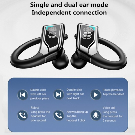 Q8 TWS bluetooth 5.2 Earphone HiFi Stereo Panoramic Sound 8mm Moving Coil Unit CVC Noise Cancelling IPX7 Waterproof LED Digital Display Call Broadcast In-ear Earhook Sports Headphone with Mic