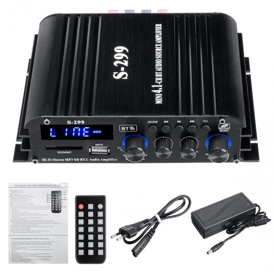 S-299 4x400W bluetooth Power Amplifier 4.1 Channel Hifi Amplifier Home Car Use with Remote Control