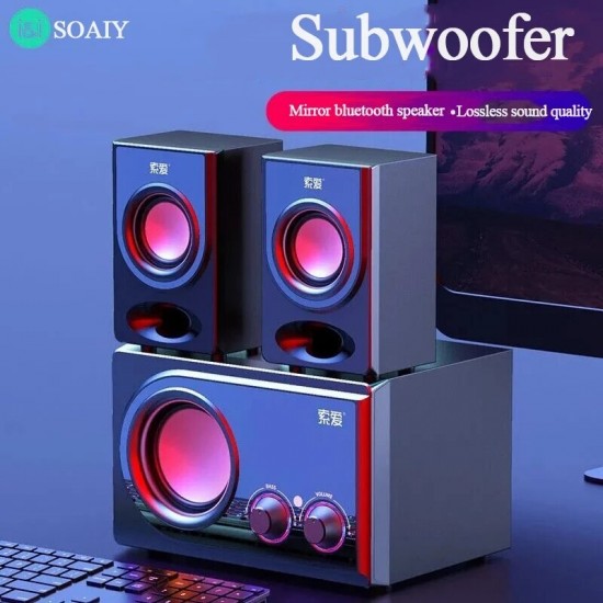 SA-C2 Wooden Computer bluetooth 5.0 Speaker Column Large Power Adjustable Bass Subwoofer Wireless bluetooth LoudSpeaker Music Center