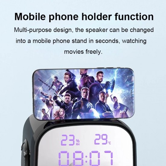 SH25 Portable bluetooth 5.0 Speaker LED Clock Display Mirror HiFi Super Bass FM Raido High Powerful Boombox HiFi Sound Loudspeaker