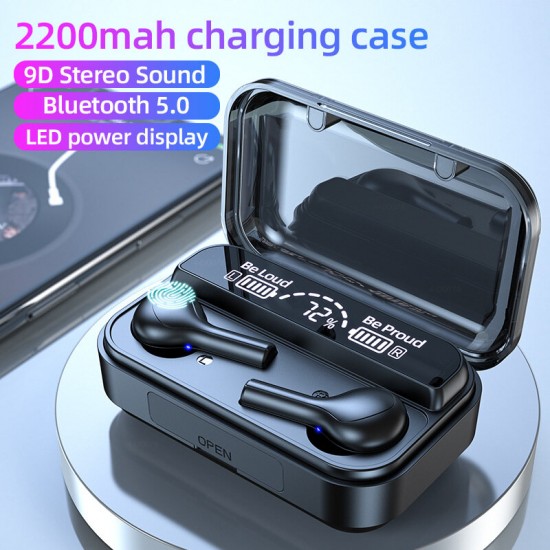 TWS In-ear bluetooth 5.0 Touch Control Headset Digital Display HiFi Stereo Sports Earphone With 2200mAh Charging Box