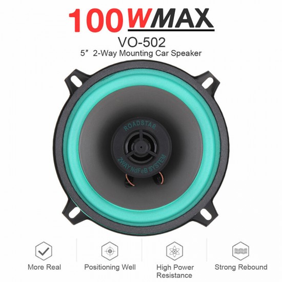 VO-502 5inch 2-Way Mounting Car Speaker 100W Car Stereo Speaker HiFi Audio Vehicle Coaxial Speaker Auto Audio Loudspeaker