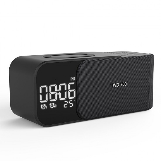 WD-500 5W bluetooth Speaker Portable Speaker Bass Reinforced Diaphragm Wireless Charger Dual Alarm Clock FM Radio Temperature Indicator LED Light Handsfree Calls Audio Support TF card Outdoor Wireless Speaker