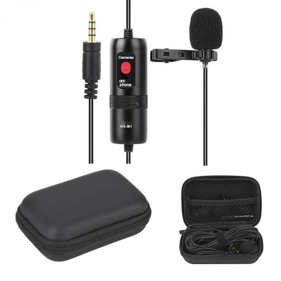 WS-M1 3.5mm Audio Video Record Lavalier Lapel Microphone Omnidirectional Condenser Clip On Mic for Smartphone Vlog Camera