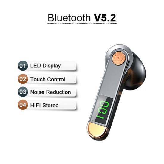 Wireless Earphone bluetooth V5.2 Earbuds LED Display Mini Single Earphone Stereo Sports Headset With Mic