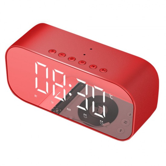 S5 Mini Wireless bluetooth Speaker Dual Alarm Clock LED Display Mirror TF Card Subwoofer with Mic