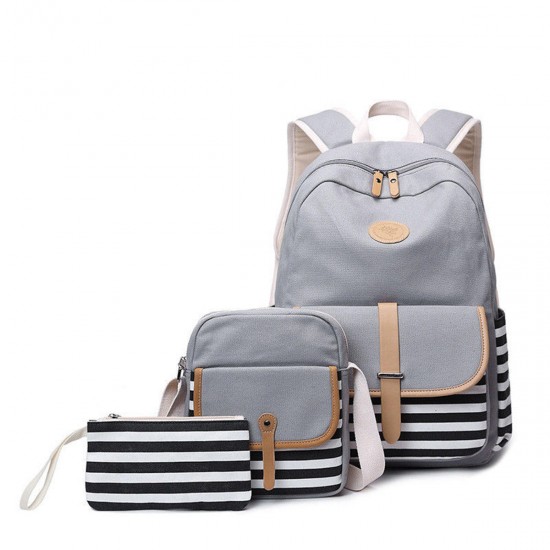 3Pcs/Set Canvas Backpack Rucksack School Bag Waterproof Shoulder Bag Outdoor Travel