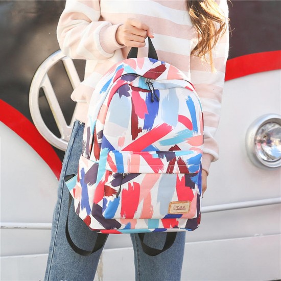 Canvas Backpack School Bag Camping Travel Bag Waterproof Graffiti 14 Inch Laptop Bag Shoulder Pack