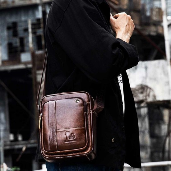 Men Leather Bag Messenger Cross Body Portable Travel Shoulder Briefcase Satchel Retro Outdoor Chest Backpack Bag Day Packs