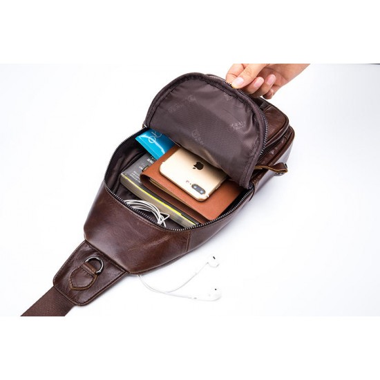 Men Leather Shoulder Bag Leisure Chest Bag Multifunctional Travel Bag Outdoor Sports Climbing Hiking