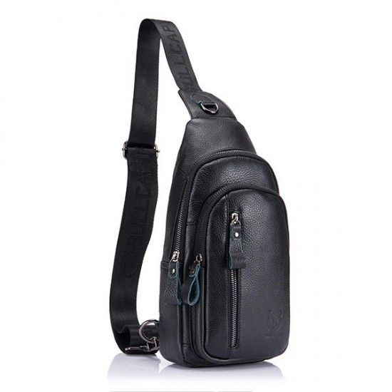 Men Leather Shoulder Bag Leisure Chest Bag Multifunctional Travel Bag Outdoor Sports Climbing Hiking