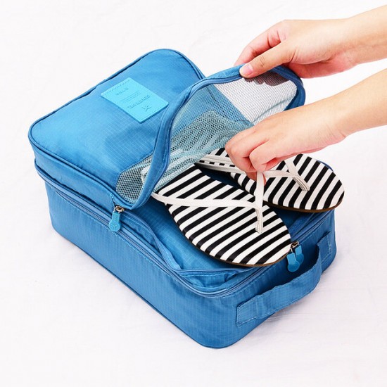 Nylon Shoe Storage Bag Double Layer Waterproof Portable Folding Pouch Case Organizer