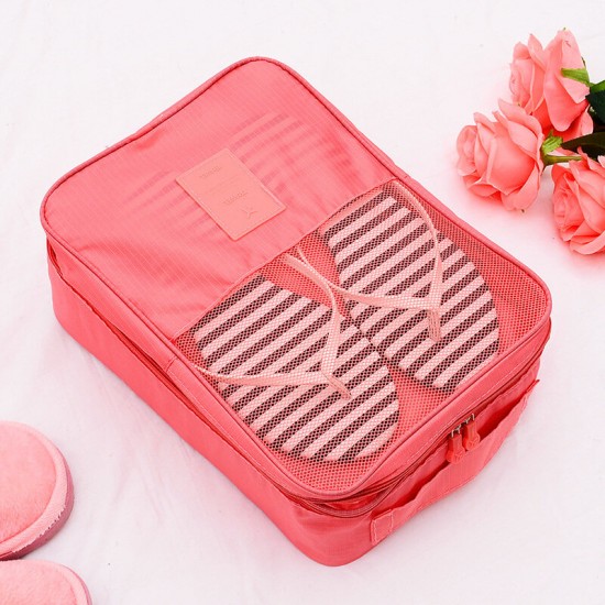 Nylon Shoe Storage Bag Double Layer Waterproof Portable Folding Pouch Case Organizer